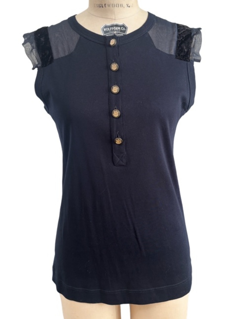 Dolce & Gabbana Ruffle Button Down Top Dark Blue Size 8